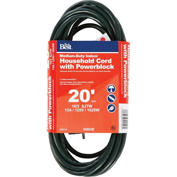 Do it Best 20 Ft. 16/3 3-Outlet Green Extension Cord with Powerblock