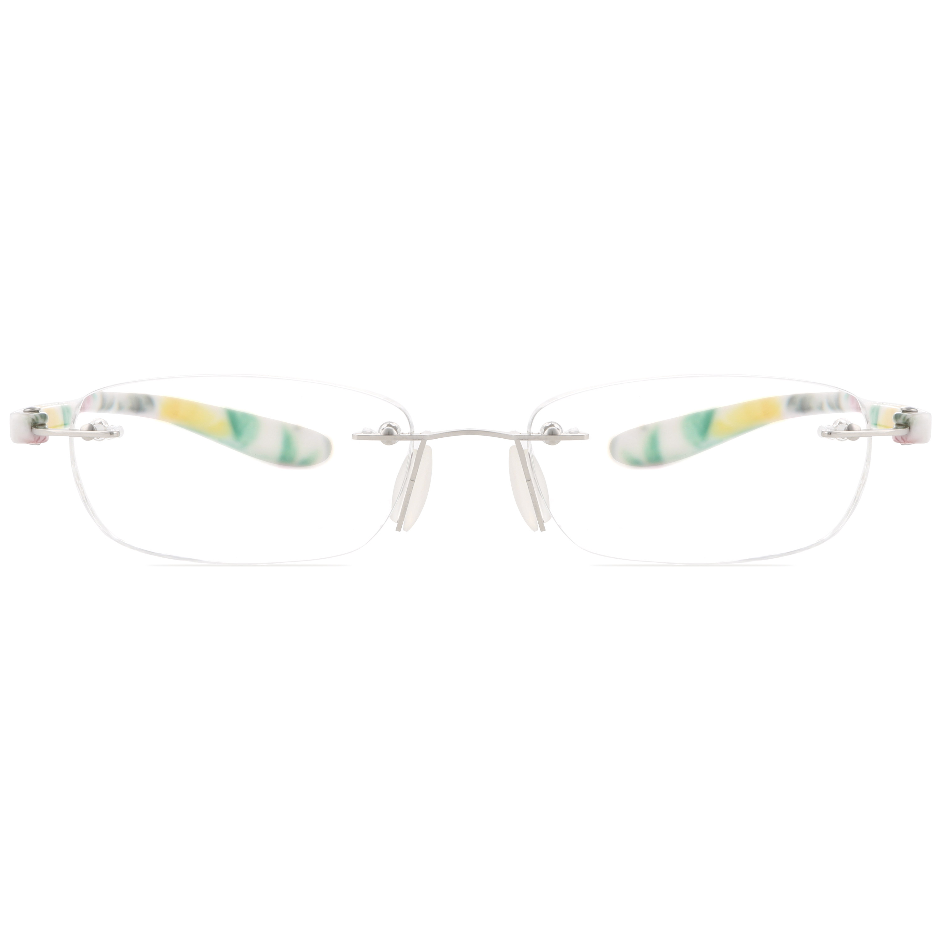 1PACK Gabii F099 Metal Floral Rectangle Women's Rimless Reading Glasses W/Case +1.00