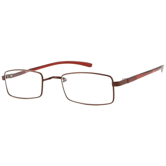 1PACK Gabii HBM152 Metal Brown Rectangle Men/Women Spring Hinge Reading Glasses W/Case +2.50