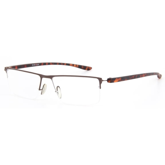 1PACK Gabii SH004 Metal Rectangle Men/Women Semi Rim Light Weight Readers W/Case +2.00