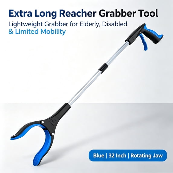 1PACK Grabber reaching tool,Reach tool with Anti-Slip Rotating Jaw,Foldable claw grabbers for Elderly, Trash Claw Grabber with Magnet,Garden Nabber