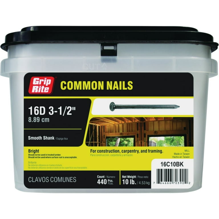 Grip-Rite 16D 3-1/2 in. Common Bright Steel Nail Flat Head 30 lb Grip-Rite 16D 3-1/2 in. Common Bright Steel Nail Flat Head 30 lb