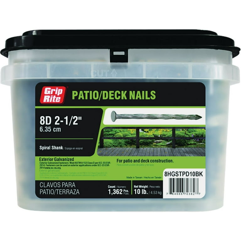 Grip-Rite 8D 2-1/2 in. Deck Hot-Dipped Galvanized Steel Nail Flat Head 30 lb Grip-Rite 8D 2-1/2 in. Deck Hot-Dipped Galvanized Steel Nail Flat Head 30 lb