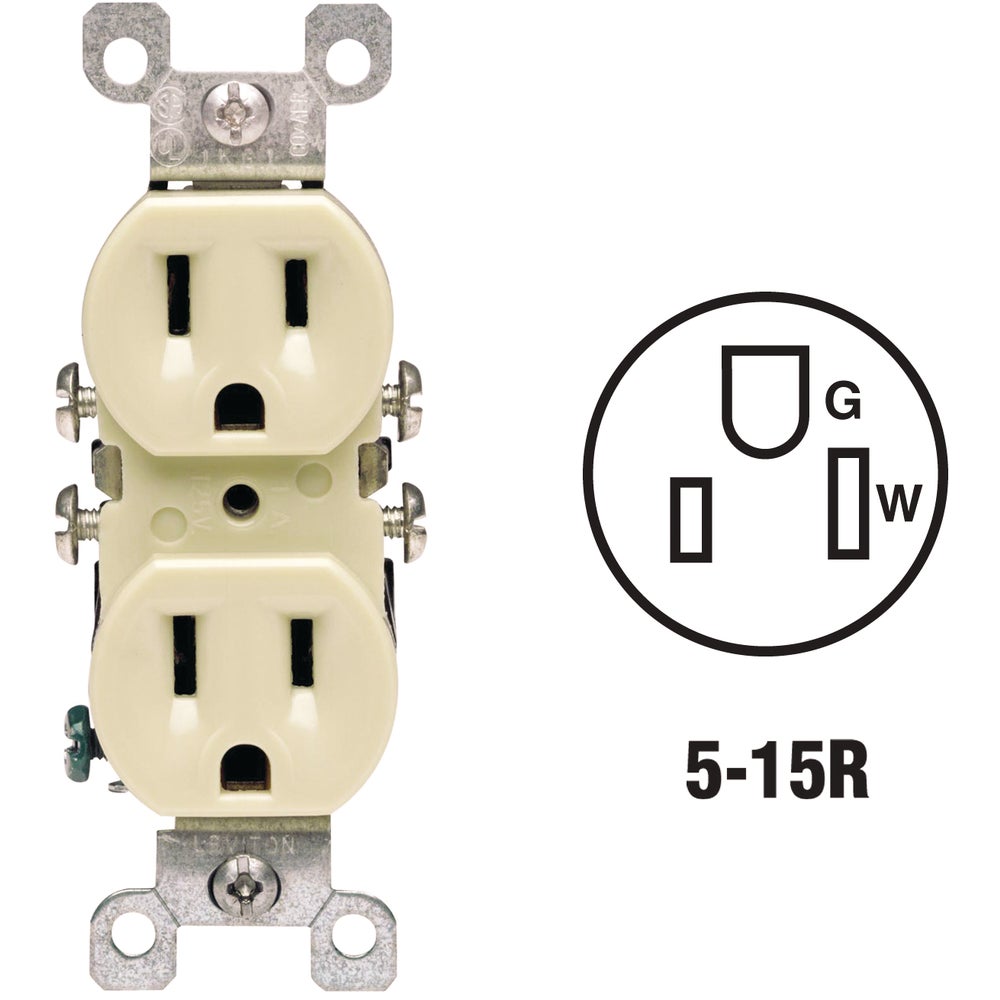 Leviton 15A Duplex Receptacle in Ivory  UL Listed for US Residential Electrical Code Compliance, Drop-in NEC-Standard Wiring