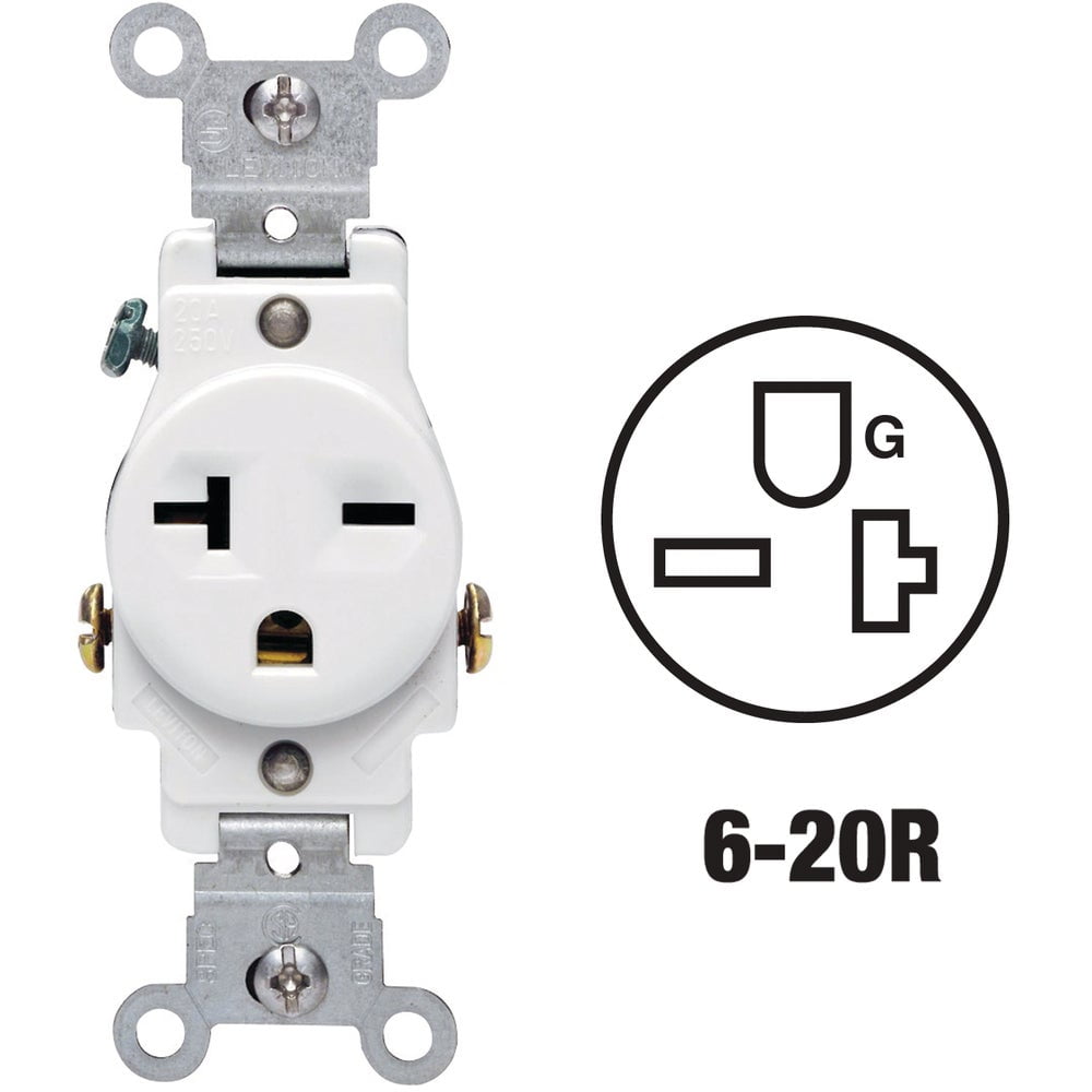 1PACK Leviton 20A White Heavy-Duty 6-20R Grounding Single Outlet