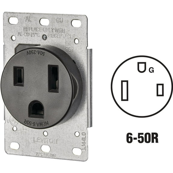 1PACK Leviton 50A Flush Mount Black 6-50R Welder Power Outlet