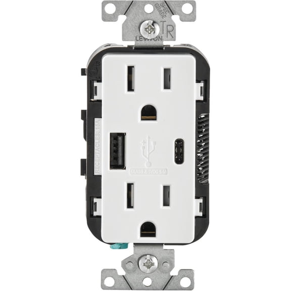 1PACK Leviton Decora 5.1A 5V White Type A/Type C USB Charging Outlet with 5-15R Tamper Resistant Duplex Outlet