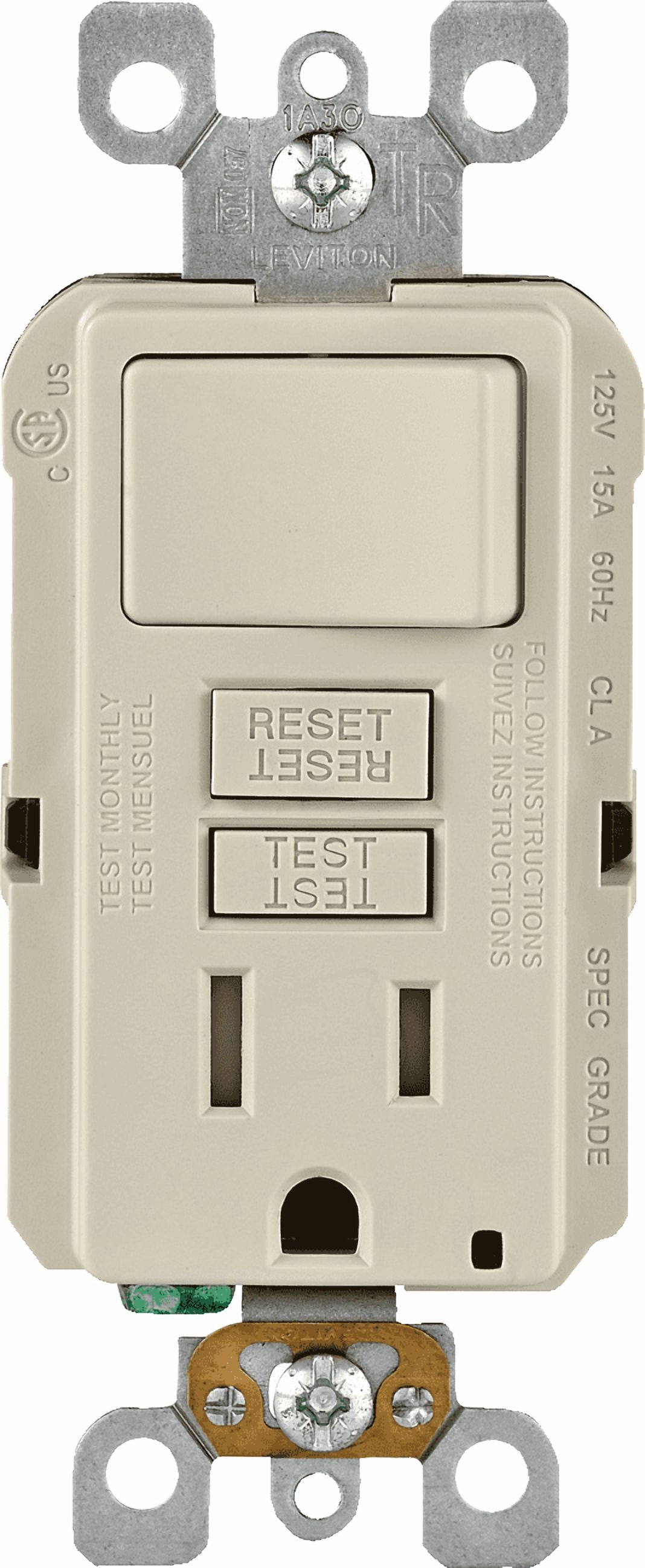 Leviton Tamper-Resistant GFCI Receptacle in Almond — UL Listed for US Residential Electrical Code Compliance, Drop-in NEC-Standard Wiring