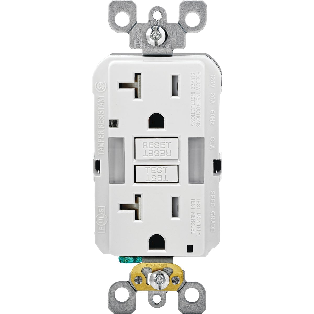 Leviton Tamper-Resistant GFCI Receptacle in White — UL Listed for US Residential Electrical Code Compliance, Drop-in NEC-Standard Wiring