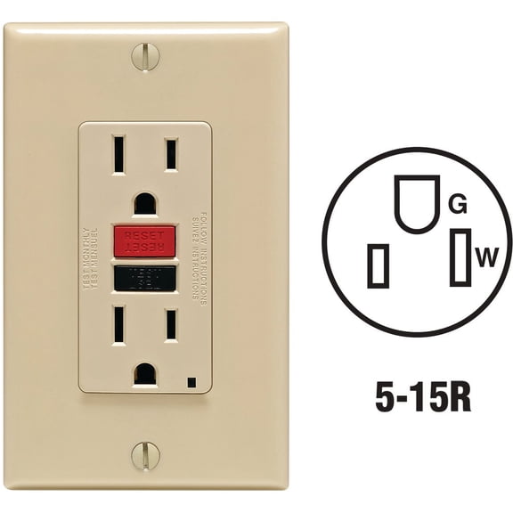 1PACK Leviton SmartlockPro Self-Test 15A Ivory Residential Grade 5-15R GFCI Outlet with Wall Plate
