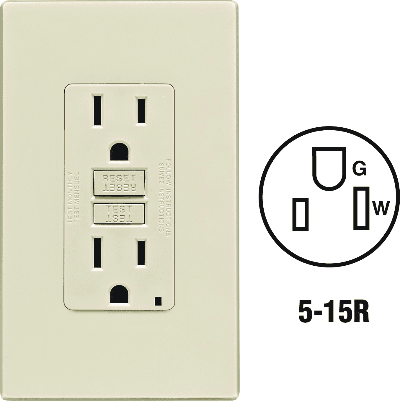 Leviton GFCI Receptacle in Almond — UL Listed for US Residential Electrical Code Compliance, Drop-in NEC-Standard Wiring