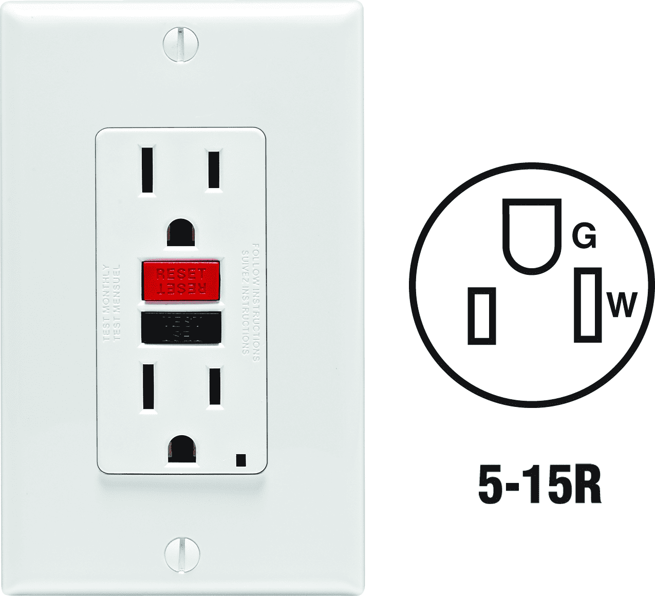Leviton GFCI Receptacle in White — UL Listed for US Residential Electrical Code Compliance, Drop-in NEC-Standard Wiring