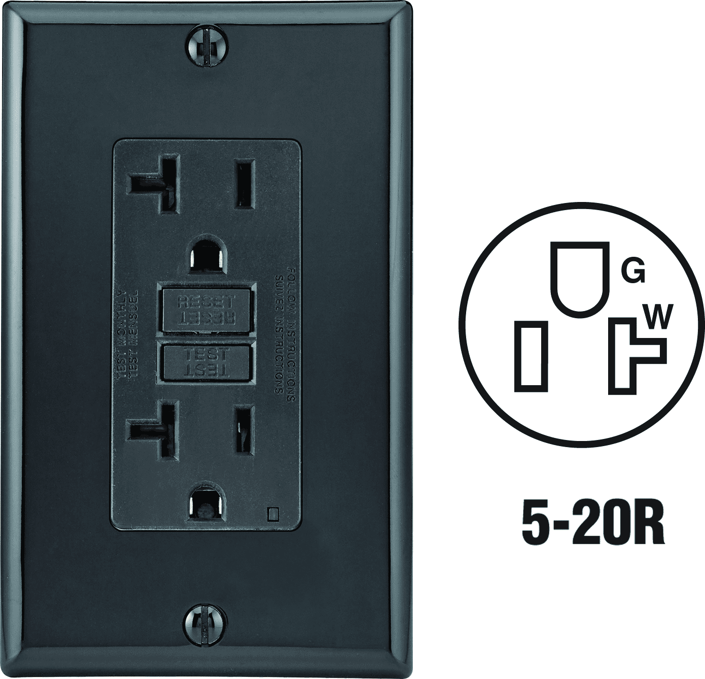 Leviton GFCI Receptacle in Black — UL Listed for US Residential Electrical Code Compliance, Drop-in NEC-Standard Wiring