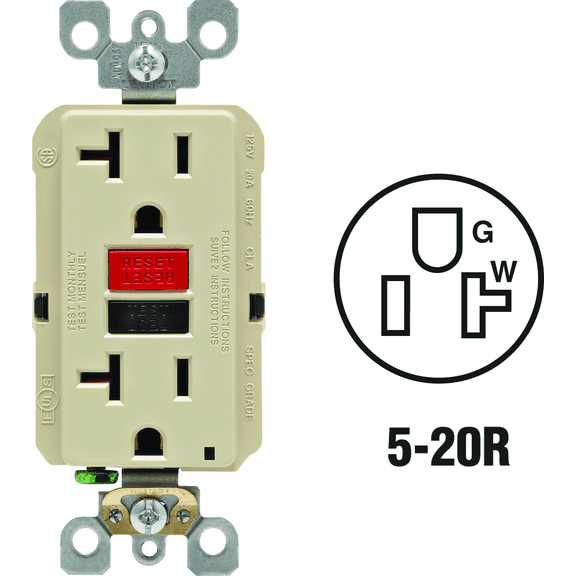 Leviton GFCI Receptacle in Ivory  UL Listed for US Residential Electrical Code Compliance, Drop-in NEC-Standard Wiring