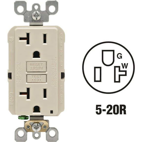 1PACK Leviton SmartlockPro Self-Test 20A Light Almond Commercial Grade Rounded Corner 5-20R GFCI Outlet