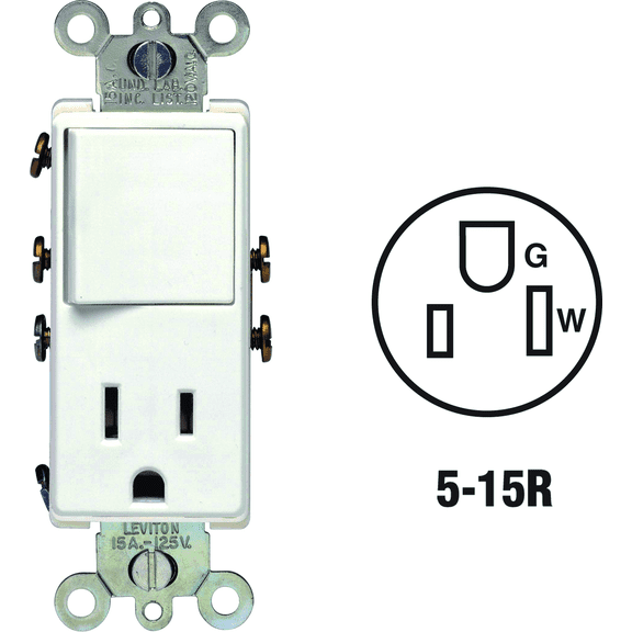 Leviton 15A Duplex Receptacle in White UL Listed for US Residential Electrical Code Compliance, Drop-in NEC-Standard Wiring