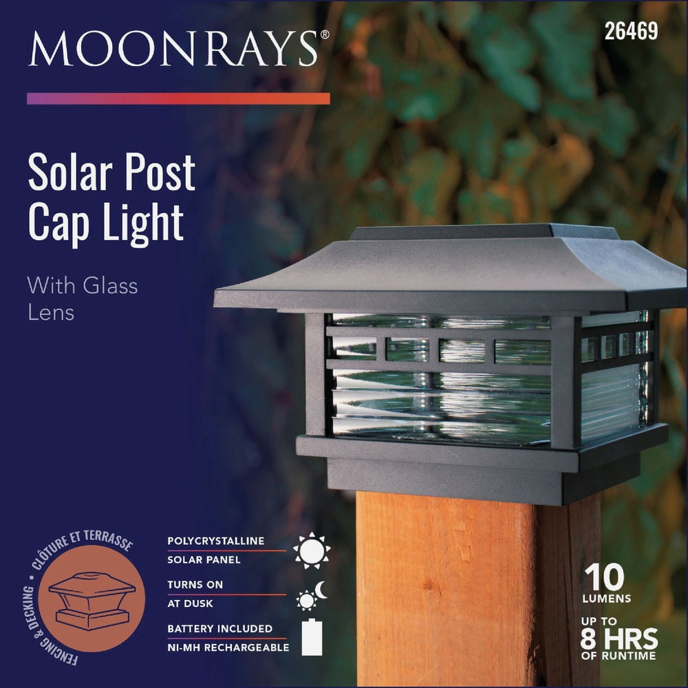 1PACK Moonrays Black LED Solar Post Cap with Ribbed Glass Lens