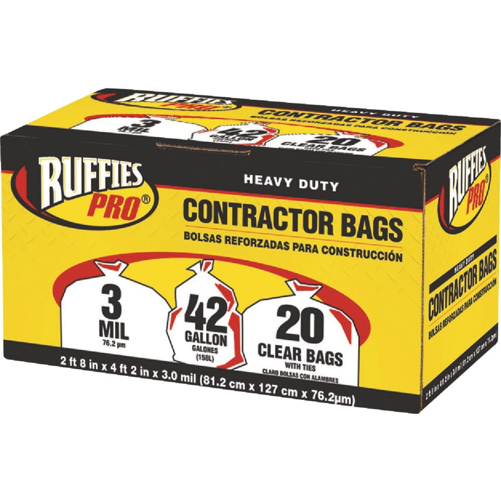 1PACK Ruffies 42 Gal. Contractor Clear Trash Bag (20-Count)