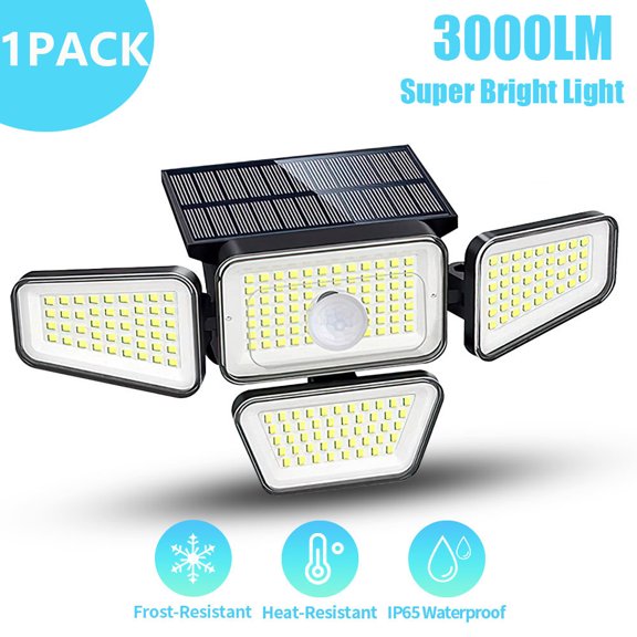 1PACK Solar Motion Sensor Security Lights,Bright LED Solar Wall Light for Outside,270LED 4 Heads Wireless Waterproof Solar Powered Lights