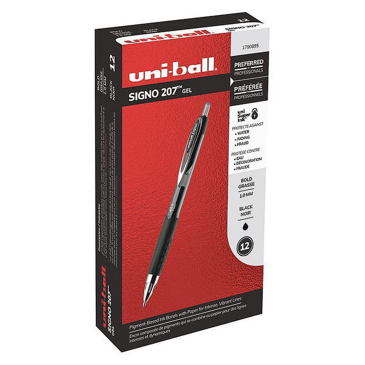 uni-ball Signo 207 Gel Pen, Retractable, Bold 1 mm, Black Ink, Translucent Black Barrel, Dozen (1790895)