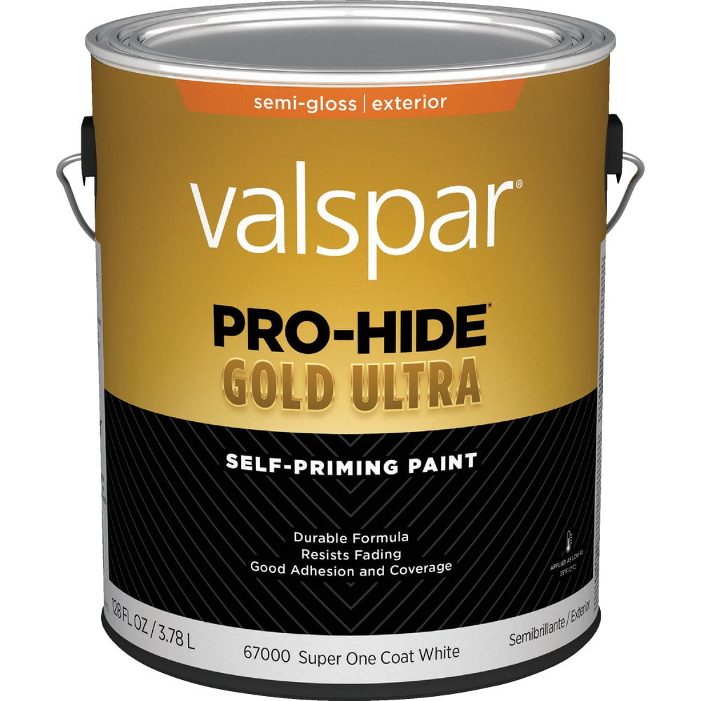 1PACK Valspar Pro-Hide Gold Ultra Latex Semi-Gloss Exterior House Paint, Super One-Coat White, 1 Gal.