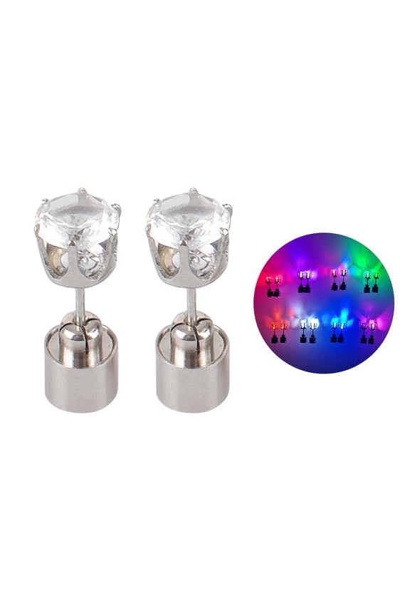 1PAIR LED GLOW-IN-THE-DARK EARRINGS lighted round stud flash holiday party E1R1