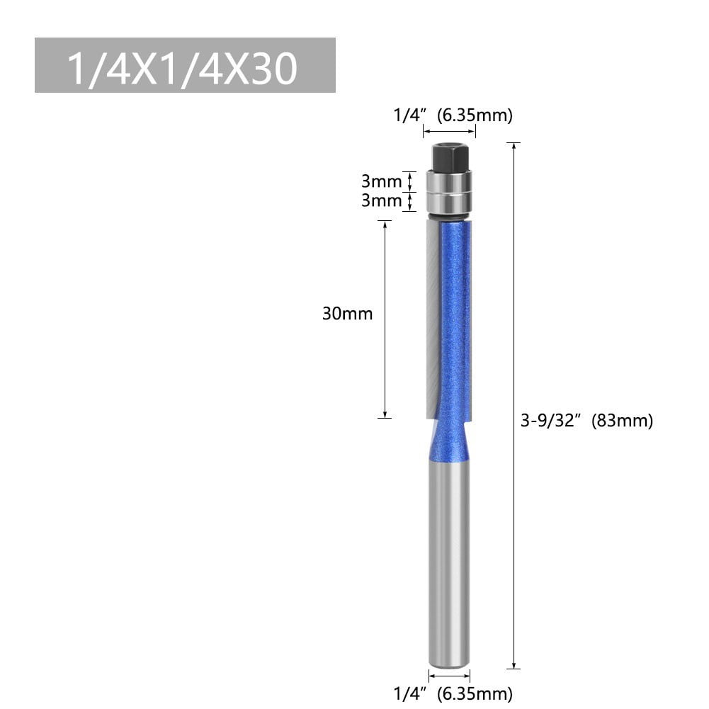 1/4 Inch Shank Flush Trim Router Bit With Top Bearing - Carbide Woodworking Cutter