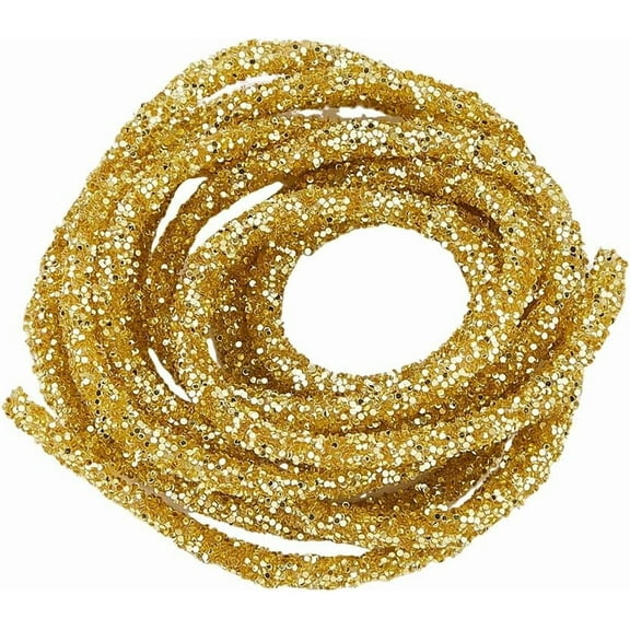 1PC 10.94Yards Rhinestone Tube Cord Rope Glitter Sequins Rope PVC Gold Rhinestone Rope Tube Cord for Wedding Dress Costume Applique Jewelry Accessory DIY Bags Crafts