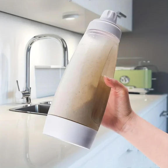 1PC 1000ml Hand-cranked Batter Mixing Bottle Easy Squeeze Bottle with Blender Ball Perfect for Cupcakes Pancakes Waffles Cakes