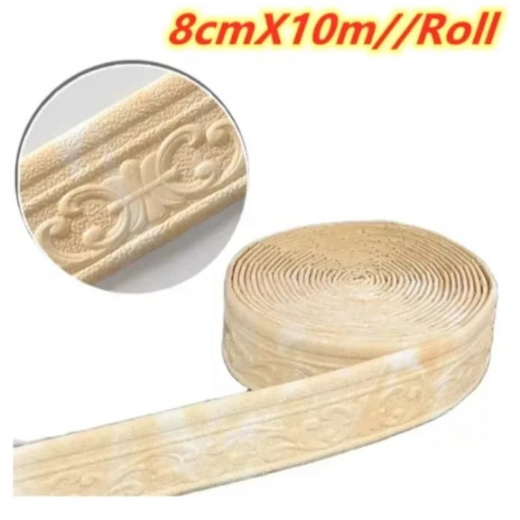 1PC 10m/393.7inch 3D Self Adhesive Sticker Wall Trim Line Skirting Border Decor Household Living Room DIY TV Background Stickers