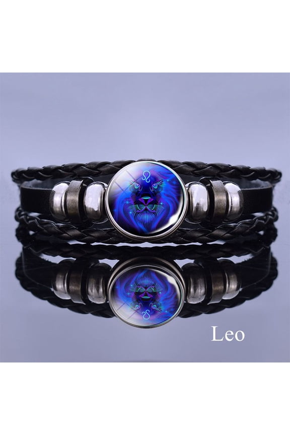 1PC 12 Night Light Bracelet Men and Women's Fashion Multi -layer Weaving Bracelet,Black,Leo