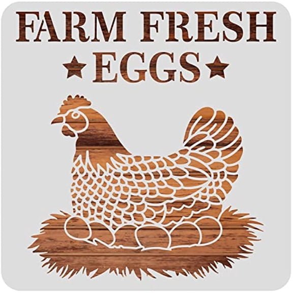 1PC 12x12inch Hen Pattern Plastic Painting Stencils Farm Fresh Eggs Large Reusable Stencil Template for Painting on Scrapbook Fabric Tiles Floor Wood