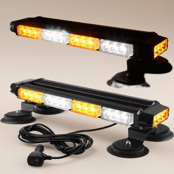 1PC 16.8 Inch LED Strobe Light Bar, 30 LEDs 26 Flash Modes, Emergency Warning with Magnetic Base, White