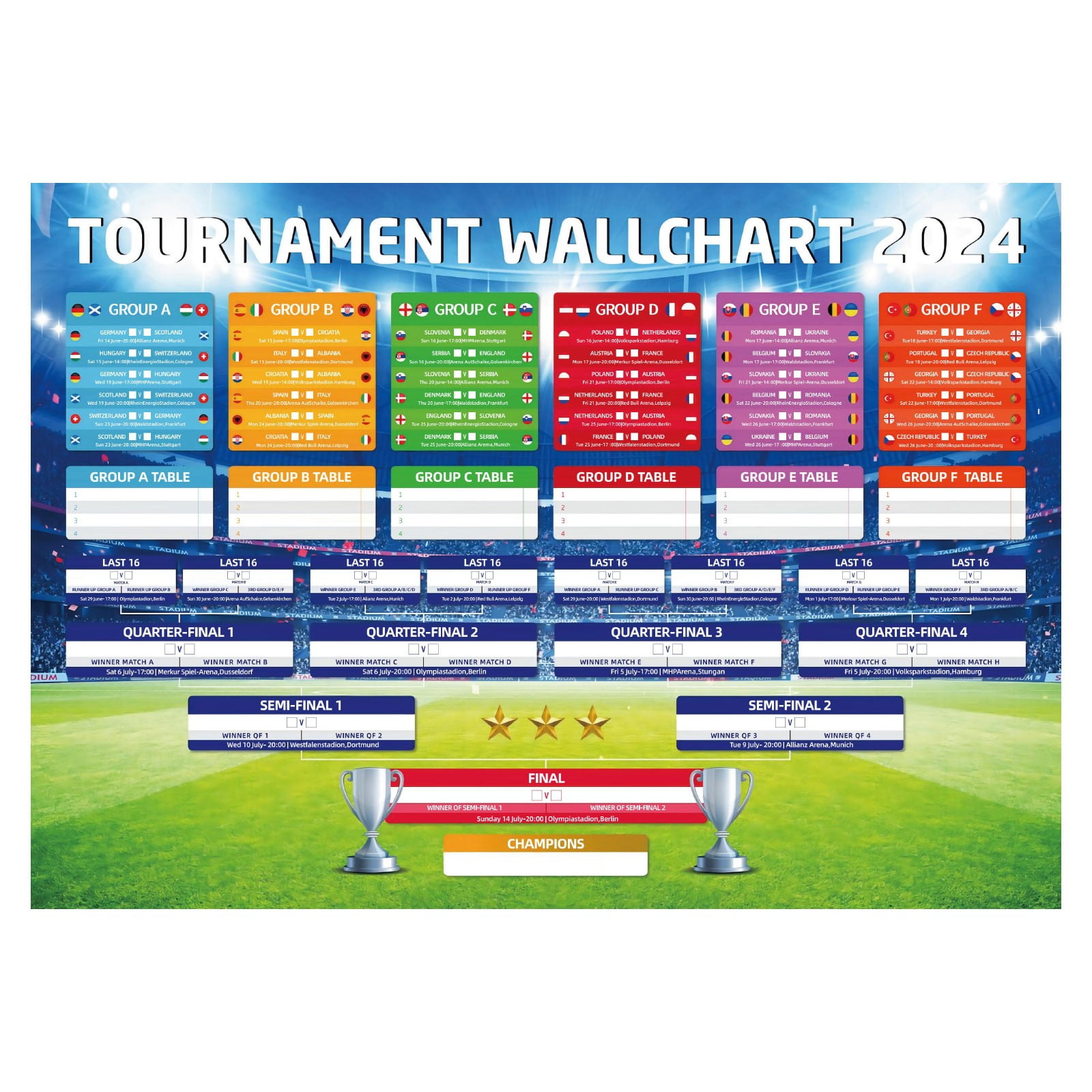 1PC 2024 Football Championship Schedule Poster European Cup 2024