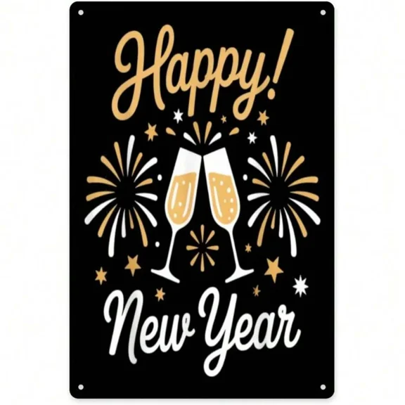 1PC 2026 Funny Metal Sign, Happy New Year Tin Sign, 8x12 Inch, Metal Art For Club Bar Garage Room Wall Decor, Tin Painting Gift For Family Friends