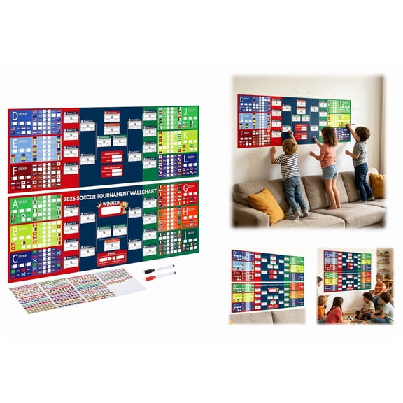 1PC 2026 Soccer Tournament Schedule Poster, 39*26.8 Inch Erasable Soccer Calendar Wall Chart, Perfect for Home Bar & Game Room Decor