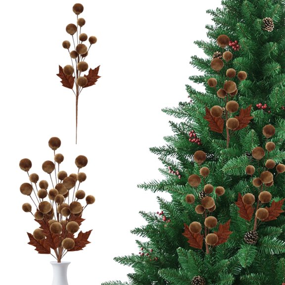 1PC 21.5 Inch Christmas Tree Picks Velvet Christmas Ornaments Spheres Ball Pick Velvet Xmas Tree Branches Hanging Decoration Wreath Home Office Party Ornament