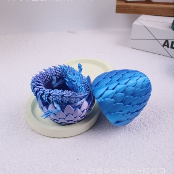 1PC 25cm Dragon+8.5cm Dragon Egg Sky blue 3D Printed: Chinese Dragon Joint Articulated Figurine with Dragon Egg