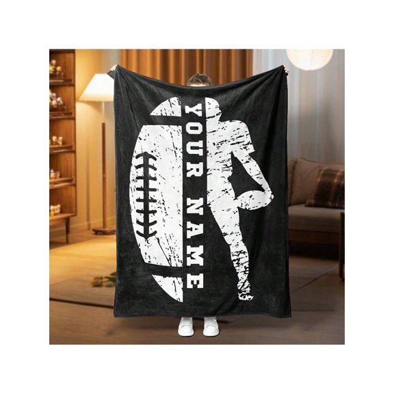 1PC 280gsm Custom Football Player Flannel Fleece Blanket - Personalized Name Soft Cozy All-Season Lightweight Throw for Bed Sofa Camping Travel | Perfect Gift for Sports Fans