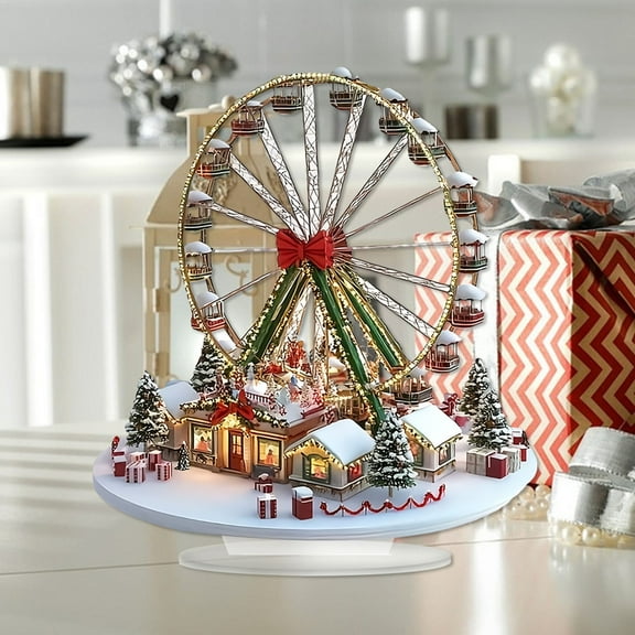 1PC 2D Acrylic Ornament Building, 10inch 2D Flat Acrylic Ornament, Christmas Decorations Fun Tabletop Home Desktop Decor, Xmas Party Supplies Festive Gifts