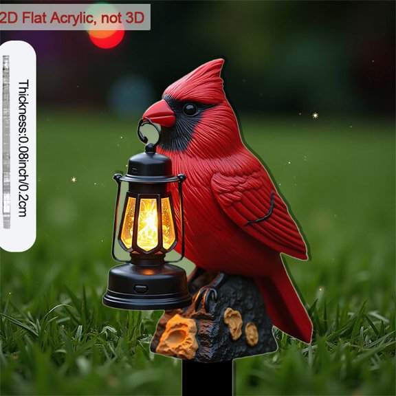 1PC 2D Flat Acrylic Red Bird Insert with Pointed Tip, Weather-Resistant, Cute Outdoor Decor for Garden Patio Flower Pot Accents