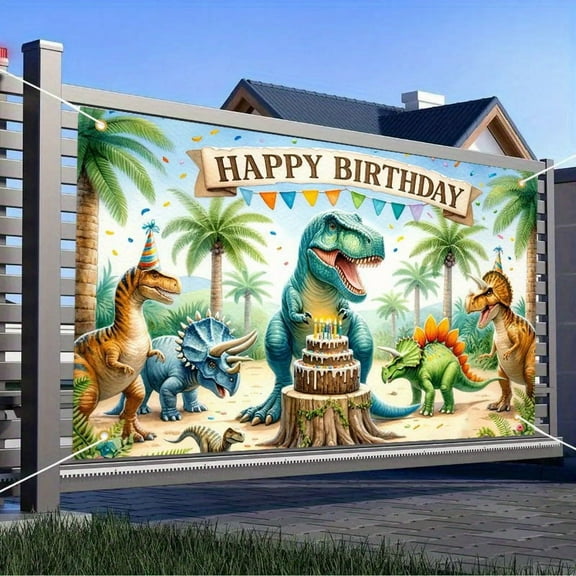 2D Flat Indoor Outdoor Use 70.8x43.3 Inch Polyester Background Banner, Dinosaur Park Birthday, 1 Count