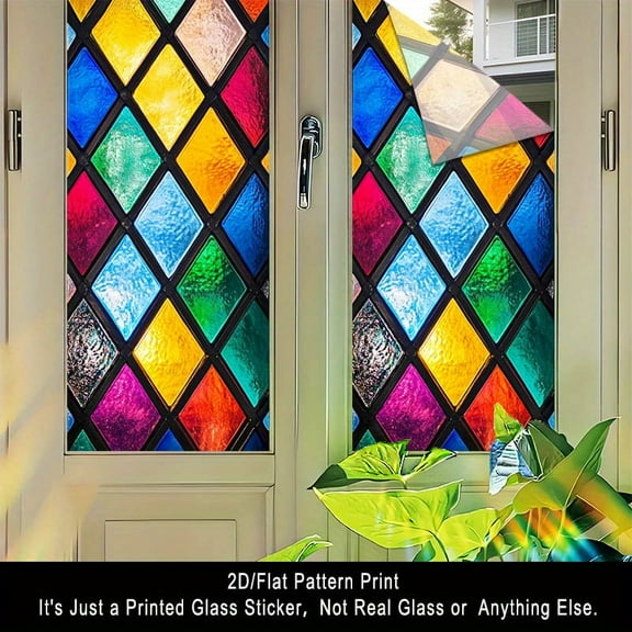 17.71 Inches x 39.37 Inches Rhombus Arrangement Frosted Transparent PVC Window Film