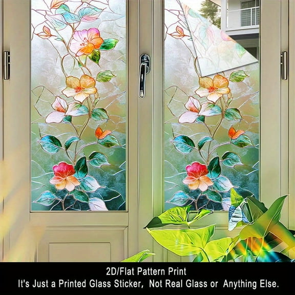 1PC, 2D Flat patterned frosted glass window film, transparent PVC adhesive glass door and window decoration, removable and reusable glass stickers. 17.71x39.37 inches (45x100 cm), suitable for home,