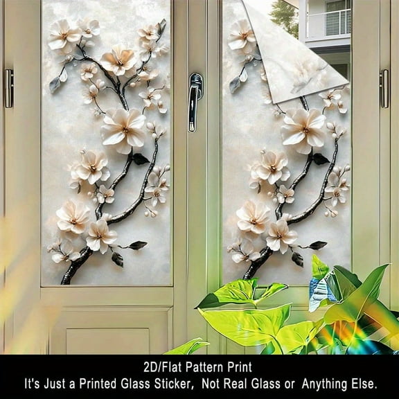 17.71 x 39.37 White Plum String Pattern Frosted Removable Reusable Window Film