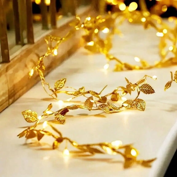 1PC 2M20LED/5M50LED Gold Leaf String Lights,Battery Operated, LED Fairy Lights Decorative Garland for Wedding Party Home