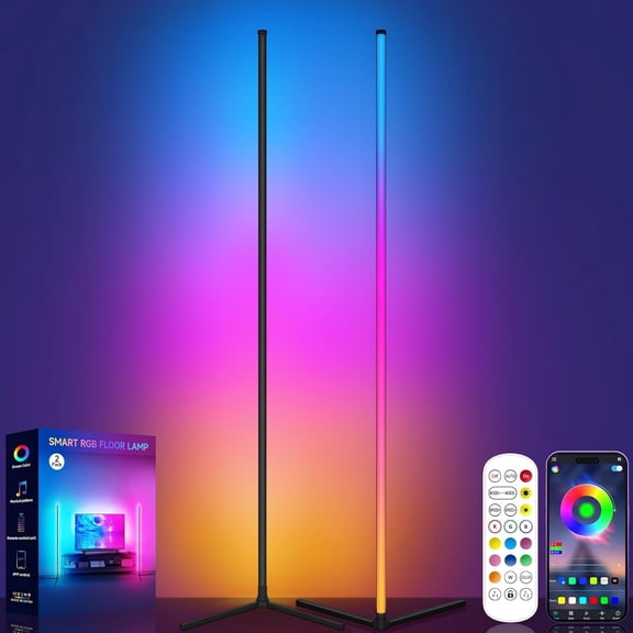 1PC/2PCS Corner Floor Lamp, RGB LED Corner Lamp with Music Sync, Smart App and Remote Control Color Changing Ambience Light, LED Lamp with 16 Million Colors for Bedroom, Living Room Gaming Room
