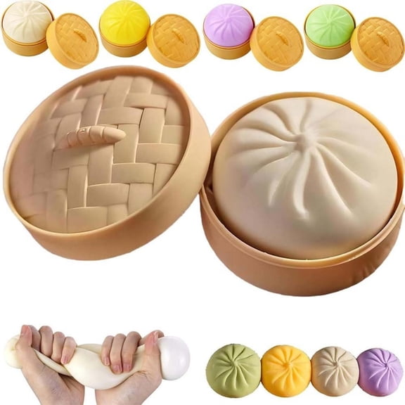 DkinJom Mystery Bao Bun Stress Ball with Steamer Box, White (1 Piece)