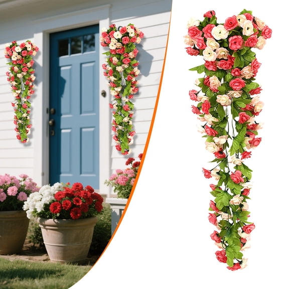 1PC 33.46 in Fake Rose Vine Flowers Plants Artificial Flower Garland Hanging Rose Ivy Home Hotel Office Wedding Party Garden Craft Art Decor