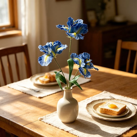 1PC 34.6" Realistic Artificial Iris Stems with 3 Blooms, Lifelike Fake Flower for Home, Wedding & Event Decor